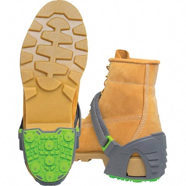 Winter Walking - Size 9.5-12, (Women's Size 11.5+) Strap-On Cleat - Tungsten Carbide Stud Traction, Green & Gray - Americas Tooling