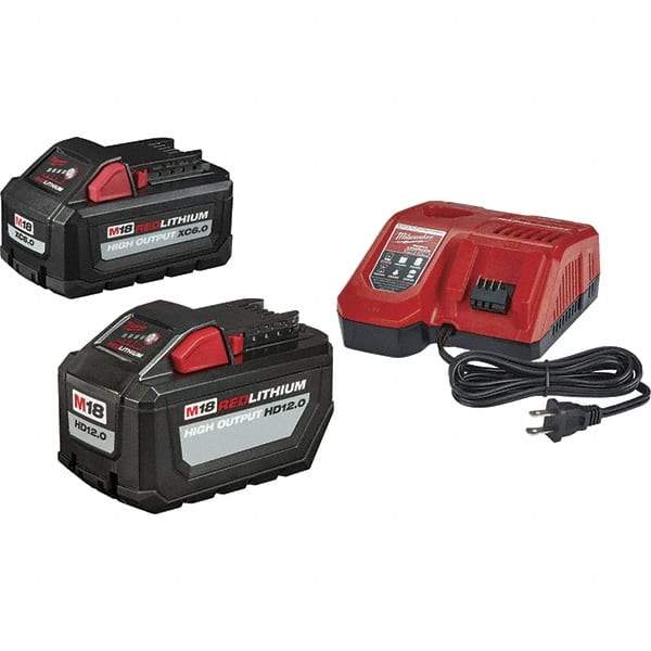 Milwaukee Tool - 18 Volt, 2 Battery Lithium-Ion Power Tool Charger - AC Wall Outlet Power Source, Batteries Included - Americas Tooling