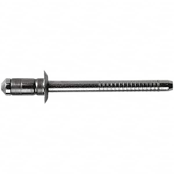 STANLEY Engineered Fastening - Size 6 Dome Head Stainless Steel Open End Blind Rivet - Steel Mandrel, 0.0591" to 0.1378" Grip, 3/16" Head Diam, 0.1929" to 0.2008" Hole Diam, 3.2" Body Diam - Americas Tooling