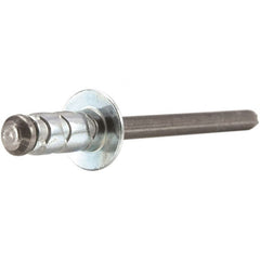 STANLEY Engineered Fastening - Size 4 Large Flange Head Aluminum Open End Blind Rivet - Steel Mandrel, 0.157" to 0.312" Grip, 1/8" Head Diam, 0.129" to 0.142" Hole Diam, 0.078" Body Diam - Americas Tooling