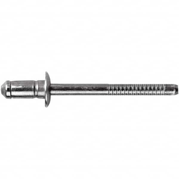 STANLEY Engineered Fastening - Size 6 Dome Head Steel Open End Blind Rivet - Steel Mandrel, 0.1378" to 0.2362" Grip, 3/16" Head Diam, 0.1929" to 0.2008" Hole Diam, 3.2" Body Diam - Americas Tooling