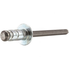 STANLEY Engineered Fastening - Size 6 Large Flange Head Aluminum Multi Grip Blind Rivet - Steel Mandrel, 0.437" to 3/4" Grip, 3/16" Head Diam, 0.192" to 0.205" Hole Diam, 0.116" Body Diam - Americas Tooling