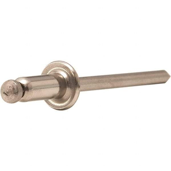 STANLEY Engineered Fastening - Size 5 Dome Head Stainless Steel Open End Blind Rivet - Steel Mandrel, 0.188" to 1/4" Grip, 5/32" Head Diam, 0.16" to 0.164" Hole Diam, 0.097" Body Diam - Americas Tooling