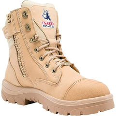 Steel Blue - Men's Size 8 Medium Width Steel Work Boot - Sand, Leather Upper, TPU Outsole, 6" High, Lace-Up, Side Zip - Americas Tooling