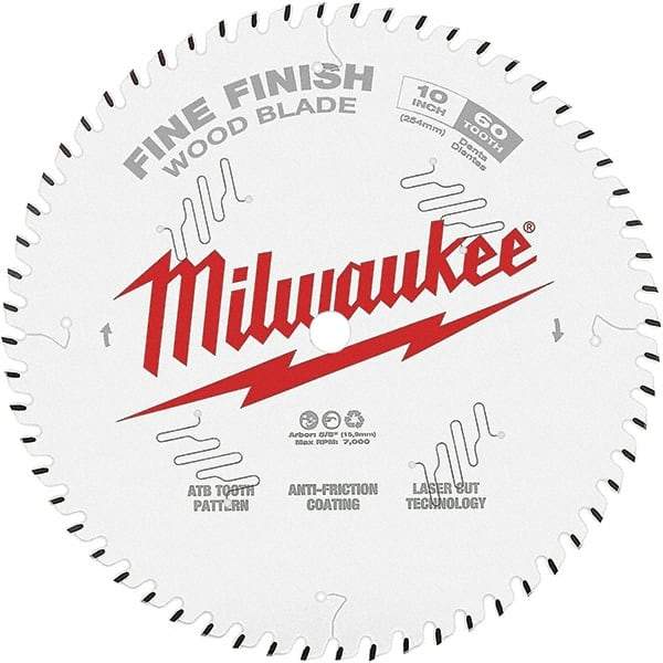 Milwaukee Tool - 10" Diam, 5/8" Arbor Hole Diam, 60 Tooth Wet & Dry Cut Saw Blade - Tungsten Carbide-Tipped, Fine Finish Action, Standard Round Arbor - Americas Tooling