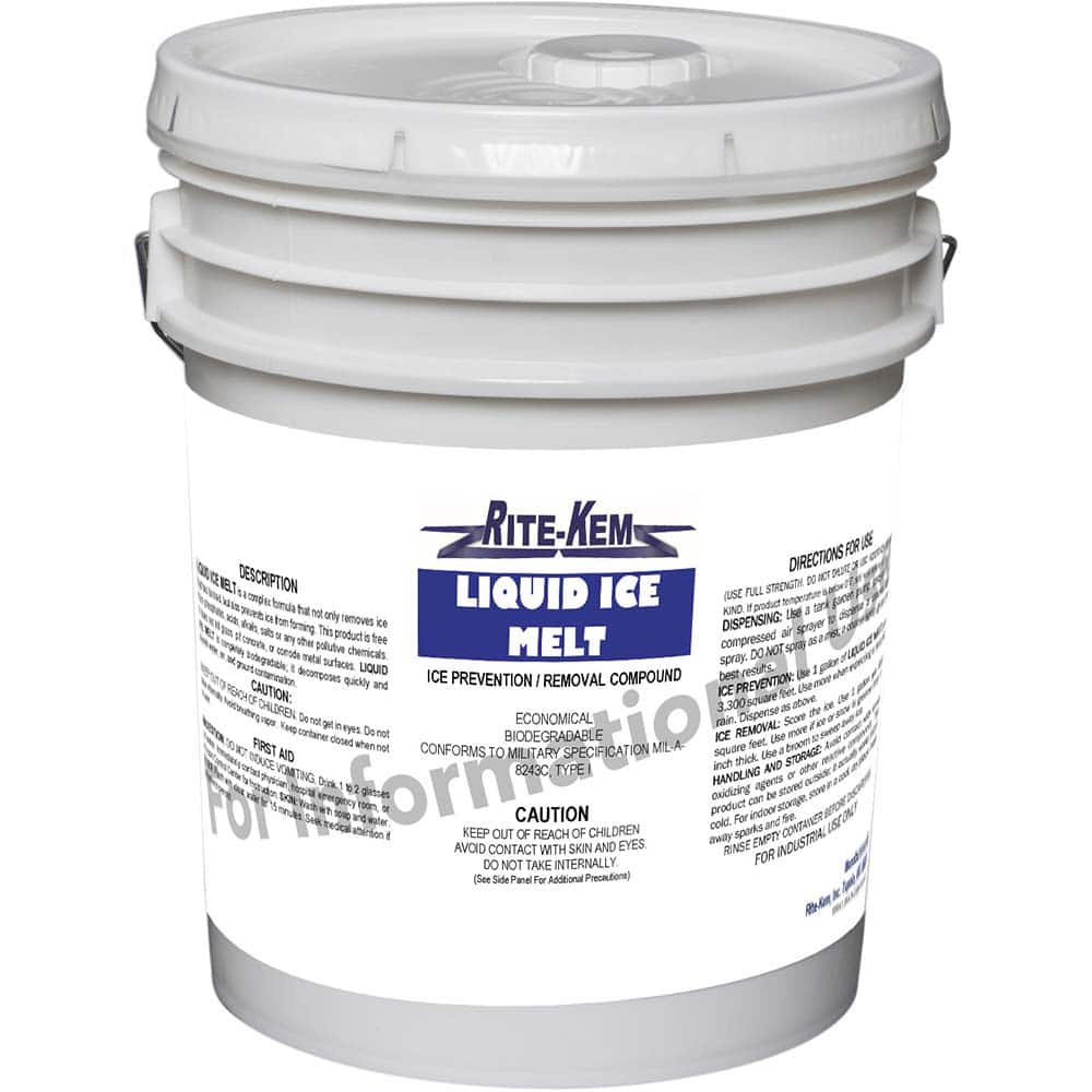 Rite-Kem - Ice & Snow Melters & De-Icers; Form: Liquid ; Container Size: 5 Gallon Pail ; Container Type: 5 Gal. Pail ; Effective Temperature (F): -20 ; Environmentally Safe: Yes ; Pallet Quantity: 36 - Exact Industrial Supply