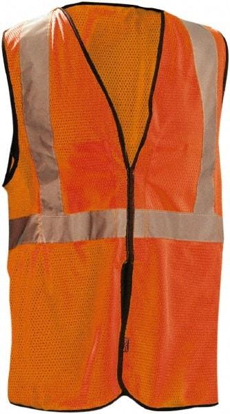 OccuNomix - Size L/XL High Visibility Orange Mesh Breakaway Vest - ANSI 107-2010, Hook & Loop Closure, 2 Pockets, Polyester - Americas Tooling