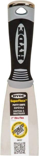 Hyde Tools - 2" Wide Spring Blade Stainless Steel Putty Knife - Flexible, Plastic Handle - Americas Tooling