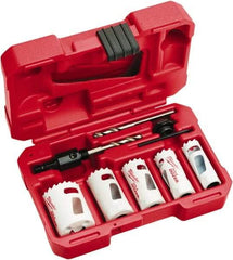 Milwaukee Tool - 9 Piece, 3/4" to 1-1/2" Saw Diam, Hole Saw Kit - Bi-Metal, Toothed Edge, Includes 5 Hole Saws - Americas Tooling