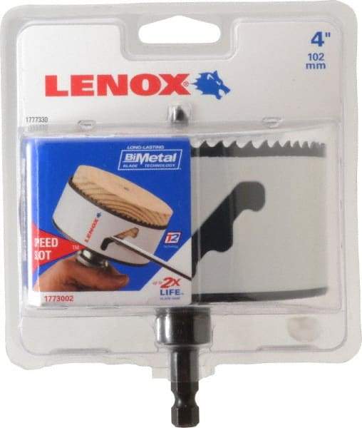 Lenox - 4" Diam, 1-1/2" Cutting Depth, Hole Saw - Bi-Metal Saw, Toothed Edge - Americas Tooling