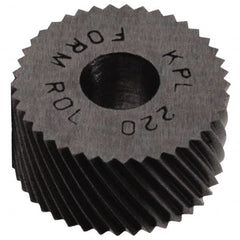 Made in USA - 5/16" Diam, 70° Tooth Angle, 50 TPI, Standard (Shape), Form Type High Speed Steel Left-Hand Diagonal Knurl Wheel - 5/32" Face Width, 1/8" Hole, Circular Pitch, 30° Helix, Bright Finish, Series BP - Exact Industrial Supply