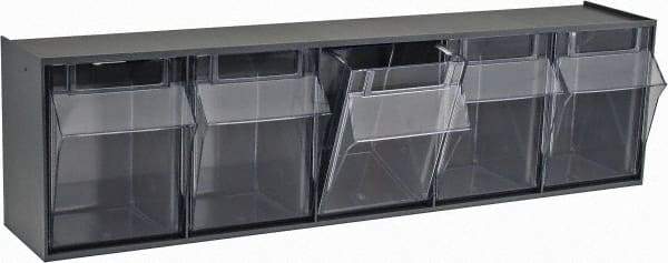 Quantum Storage - 23-5/8" Wide x 6-1/2" High x 5-1/4" Deep, Small Parts Tip Out Stacking Bin Organizer - Polystyrene Frame, 5 Compartments, 4-1/4" Wide x 5-3/4" High x 3-3/4" Deep Bin - Americas Tooling