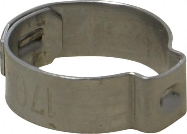 Oetiker - 15.1 to 17mm, 1-Ear Clamp - 11/16" Noml Size, 6mm Inner Width, 7mm Wide x 0.6mm Thick, Stainless Steel - Americas Tooling