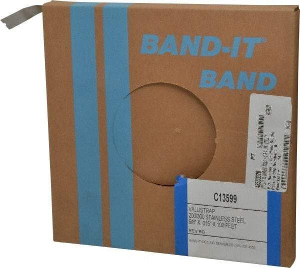 Made in USA - Grade 200 to 300, Stainless Steel Banding Strap Roll - 5/8" Wide x 0.015" Thick - Americas Tooling