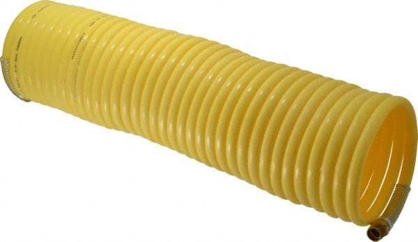 Coilhose Pneumatics - Coiled & Self-Storing Hose; Inside Diameter (Inch): 3/8 ; Material: Nylon ; Fitting Type: Male Swivel x Male Swivel ; Length (Feet): 50 ; Thread Size: 3/8 ; Color: Yellow - Exact Industrial Supply