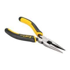 Stanley - 6-1/2" OAL, 2" Jaw Length x 11/16" Jaw Width, Long Nose Side Cutting Pliers - Serrated Jaw, Standard Head, Bi-Material Cushion Grip Handles - Americas Tooling