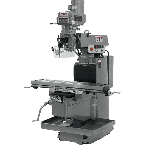 Jet - 12" Table Width x 54" Table Length, Variable Speed Pulley Control, 3 Phase Knee Milling Machine - NT40 Spindle Taper, 5 hp - Americas Tooling