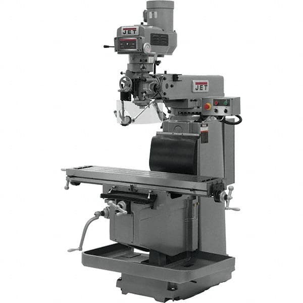 Jet - 12" Table Width x 54" Table Length, Variable Speed Pulley Control, 3 Phase Knee Milling Machine - R8 Spindle Taper, 5 hp - Americas Tooling