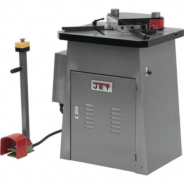 Jet - 7-3/4 x 7-3/4" Notching Dimension, Metal Notcher - 50" Stroke, 4mm Max Mild Steel Capacity, 9 Ton Load Capacity, 27-1/2" Table Width x 23-3/4" Table Depth - Americas Tooling