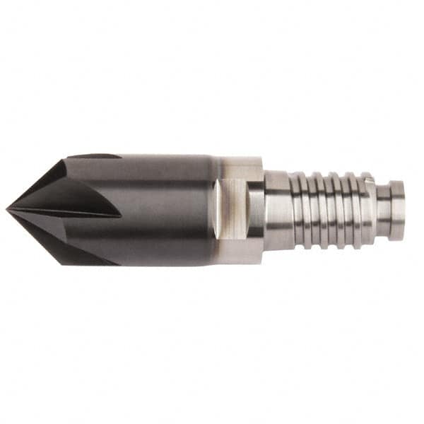 Kennametal - 3/8" Diam, 0.075" LOC, 0.075" Chamfer Width, 4 Flute Corner Chamfer - Solid Carbide, AlTiN Finish, Duo-Lock 10 Connection, Spiral Flute - Americas Tooling