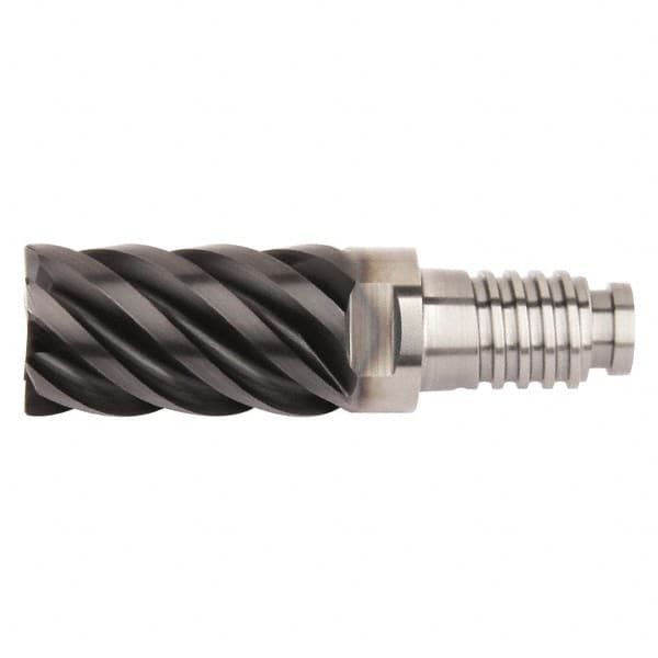 Kennametal - 1/2" Diam, 3/4" LOC, 6 Flute, 0.762mm Corner Radius End Mill Head - Solid Carbide, AlTiN Finish, Duo-Lock 12 Connection, Spiral Flute, 45° Helix, Centercutting - Americas Tooling