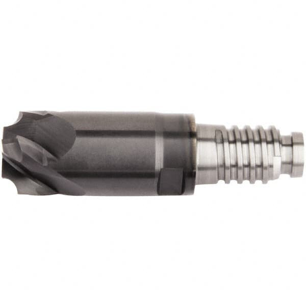 Kennametal - 3/8" Diam, 3.05mm LOC, 4 Flute, 3.048mm Corner Radius End Mill Head - Solid Carbide, AlTiN Finish, Duo-Lock 10 Connection, Spiral Flute, 0° Helix - Americas Tooling