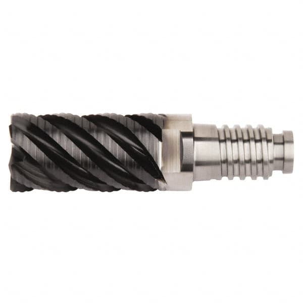 Kennametal - 1/2" Diam, 3/4" LOC, 4 Flute, 0.03" Corner Radius End Mill Head - Solid Carbide, AlTiN Finish, Duo-Lock 12 Connection, Spiral Flute, 45° Helix, Centercutting - Americas Tooling