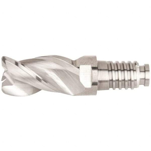 Kennametal - 1/2" Diam, 3/4" LOC, 3 Flute, 0.09" Corner Radius End Mill Head - Solid Carbide, Uncoated, Duo-Lock 12 Connection, Spiral Flute, 38° Helix, Centercutting - Americas Tooling