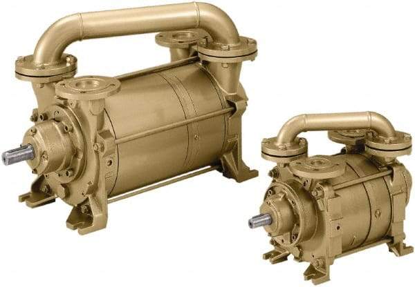 DEKKER Vacuum Technologies - 28.7 Hg Max, 1-1/2" ANSI 150# RF Flanged Inlet & Discharge, Two Stage Liquid Ring Vaccum Pump - 15 CFM, 2 hp, Cast Iron Housing, Bronze Impeller, 3,500 RPM, 230/460 Volts - Americas Tooling