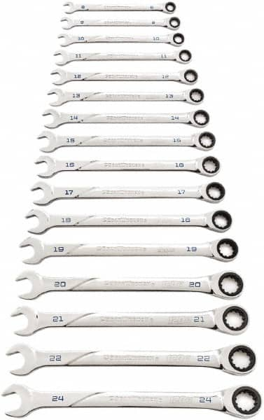 GearWrench - 16 Piece, 8mm to 24mm, Ratcheting Combination Wrench Set - Metric Measurement Standard, Chrome Finish - Americas Tooling