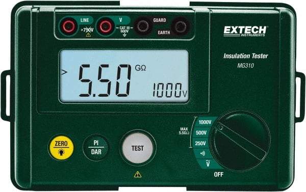 Extech - Digital LCD Display, 0.002 Megohm Electrical Insulation Resistance Tester & Megohmmeter - 1,000 Volt Max Test Voltage, Powered by AA Battery - Americas Tooling