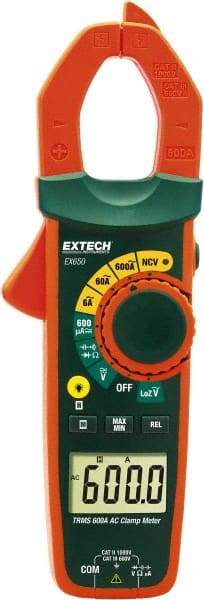 Extech - EX650, CAT III, Digital True RMS Auto Ranging Clamp Meter with 1.18" Clamp On Jaws - 750 VAC, 1000 VDC, 600 AC Amps, Measures Voltage, Capacitance, Continuity, Current, Resistance - Americas Tooling