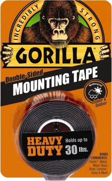 Gorilla Tape - 1" x 60" Acrylic Adhesive Double Sided Tape - 43 mil Thick, Black, Polyethylene Film Liner, Continuous Roll - Americas Tooling