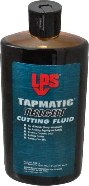 LPS - Tapmatic TriCut, 16 oz Bottle Cutting & Tapping Fluid - Semisynthetic, For Boring, Broaching, Drawing, Drilling, Engraving, Facing, Milling, Reaming, Sawing, Stamping, Tapping, Threading, Turning - Americas Tooling