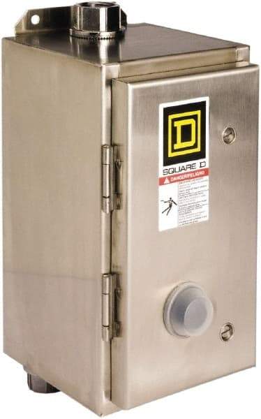 Square D - 220 Coil VAC at 50 Hz, 240 Coil VAC at 60 Hz, 18 Amp, Nonreversible Enclosed Enclosure NEMA Motor Starter - 3 Phase hp: 3 at 200 VAC, 3 at 230 VAC, 5 at 460 VAC, 5 at 575 VAC, 4x Enclosure Rating - Americas Tooling