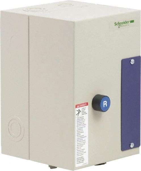 Schneider Electric - 9 Amp, 24 Coil VAC, Nonreversible Enclosed IEC Motor Starter - 1 Phase Hp: 0.3 at 120 VAC, 1 at 240 VAC, 3 Phase Hp: 2 at 208 VAC, 2 at 230 VAC, 5 at 460 VAC, 7.5 at 575 VAC - Americas Tooling