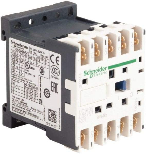 Schneider Electric - 4 Pole, 500 Coil VAC at 50/60 Hz, 16 Amp at 690 VAC and 20 Amp at 440 VAC, Nonreversible IEC Contactor - BS 5424, CSA, IEC 60947, NF C 63-110, RoHS Compliant, UL Listed, VDE 0660 - Americas Tooling