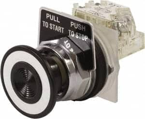 Schneider Electric - 30mm Mount Hole, Extended Mushroom Head, Pushbutton Switch with Contact Block - Round, Black Pushbutton, Maintained (MA) - Americas Tooling