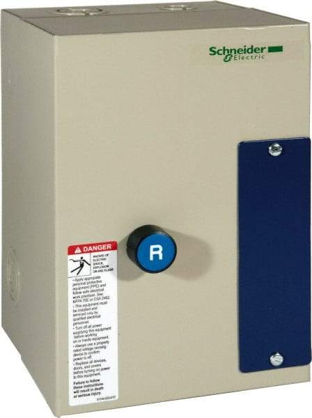 Schneider Electric - 3 Pole, 12 Amp, 24 Coil VAC, Nonreversible Enclosed IEC Motor Starter - 1 Phase Hp: 0.5 at 120 VAC, 2 at 240 VAC, 3 Phase Hp: 10 at 575 VAC, 3 at 208 VAC, 3 at 230 VAC, 7.5 at 460 VAC - Americas Tooling