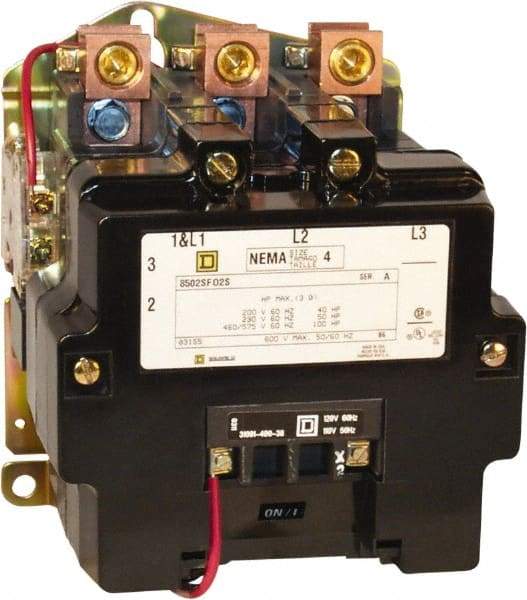 Square D - 2 Pole, 110 Coil VAC at 50 Hz and 120 Coil VAC at 60 Hz, 135 Amp NEMA Contactor - Open Enclosure, 50 Hz at 110 VAC and 60 Hz at 120 VAC - Americas Tooling