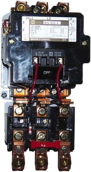 Square D - 208 Coil VAC at 60 Hz, 135 Amp, NEMA Size 4, Nonreversible Open Enclosure NEMA Motor Starter - 3 Phase hp: 100 at 460 VAC, 100 at 575 VAC, 40 at 200 VAC, 50 at 230 VAC - Americas Tooling