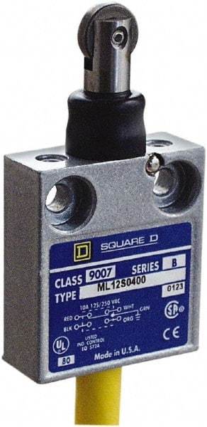 Square D - SPDT, NC/NO, 240 VAC, Prewired Terminal, Roller Plunger Actuator, General Purpose Limit Switch - 1, 2, 4, 6, 6P NEMA Rating, IP67 IPR Rating, 80 Ounce Operating Force - Americas Tooling