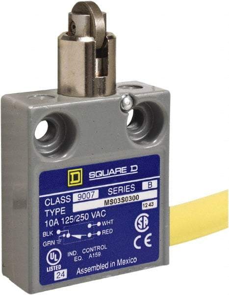 Square D - SPDT, NC/NO, 240 VAC, Prewired Terminal, Roller Plunger Actuator, General Purpose Limit Switch - 1, 2, 4, 6, 6P NEMA Rating, IP67 IPR Rating, 80 Ounce Operating Force - Americas Tooling