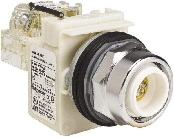 Schneider Electric - 24-28 VAC/VDC LED Push-to-Test Pilot Light - Screw Clamp Connector, 104mm OAL x 54mm Wide, Dust-tight, Oiltight, Shock Resistant, Vibration Resistant, Watertight - Americas Tooling