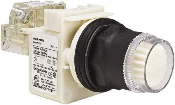 Schneider Electric - 30mm Mount Hole, Extended Straight, Pushbutton Switch with Contact Block - White Pushbutton, Momentary (MO) - Americas Tooling