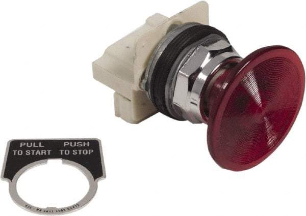 Schneider Electric - 1.18 Inch Mount Hole, Extended Straight, Pushbutton Switch Only - Round, Red Pushbutton, Illuminated, Maintained (MA), Weatherproof, Dust and Oil Resistant - Americas Tooling