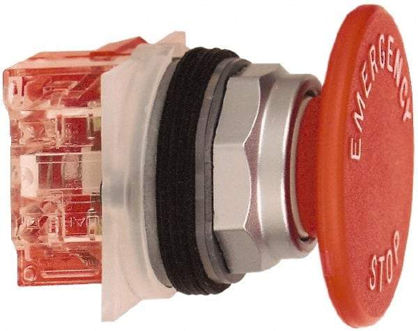 Schneider Electric - 30mm Mount Hole, Extended Straight, Pushbutton Switch with Contact Block - Red Pushbutton, Momentary (MO) - Americas Tooling