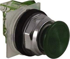 Schneider Electric - 30mm Mount Hole, Extended Straight, Pushbutton Switch with Contact Block - Green Pushbutton, Momentary (MO) - Americas Tooling