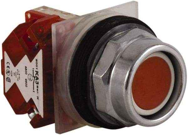 Schneider Electric - 30mm Mount Hole, Extended Straight, Pushbutton Switch with Contact Block - Red Pushbutton, Momentary (MO) - Americas Tooling