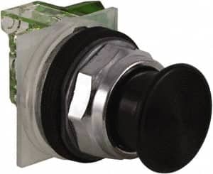 Schneider Electric - 30mm Mount Hole, Extended Straight, Pushbutton Switch with Contact Block - Black Pushbutton, Momentary (MO) - Americas Tooling